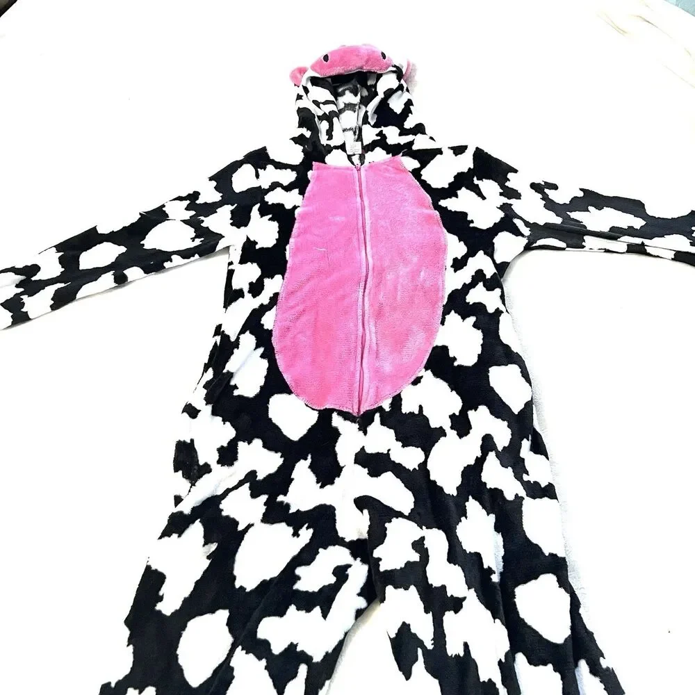 Hooded Cow Costume/Pajamas 1pc Zip Up Suit With Hood Size L